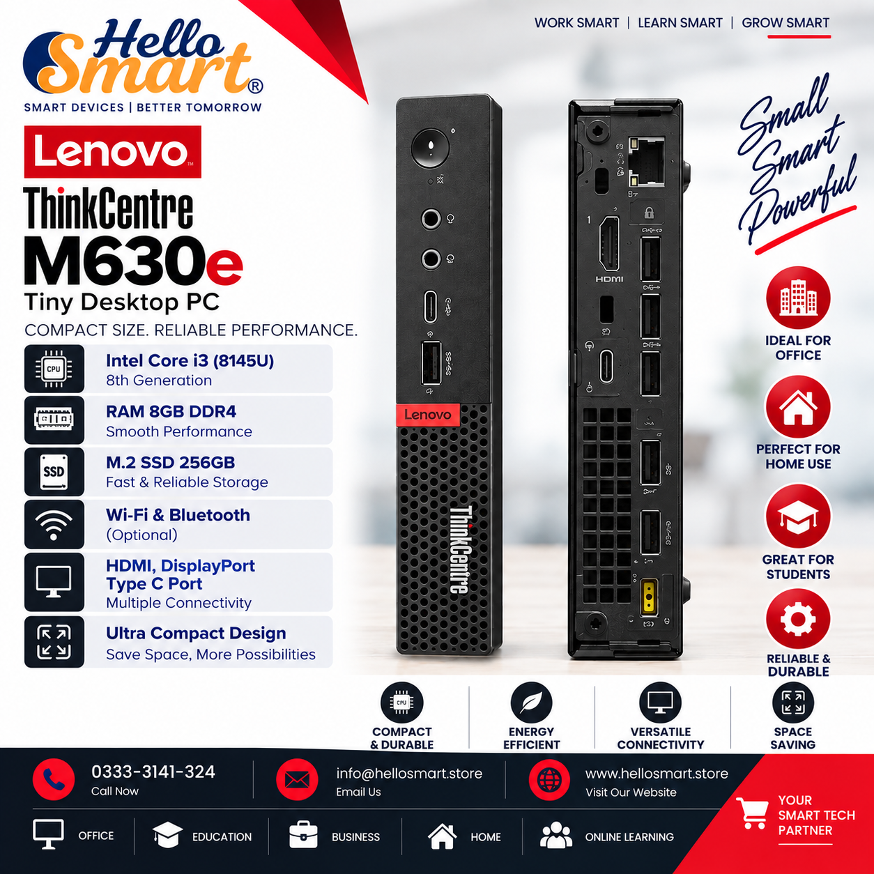 Lenovo M630 I3 8 Gen.jpg Lenovo M630e i3 8Gen RAM 8GB SSD 256GB - Image 1