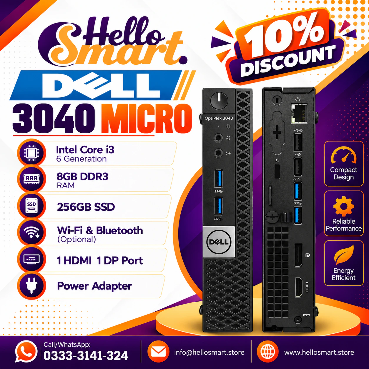 Dell 3040M I36 8256 Dell I3 6Gen RAM 8GB SSD 256GB - Image 1